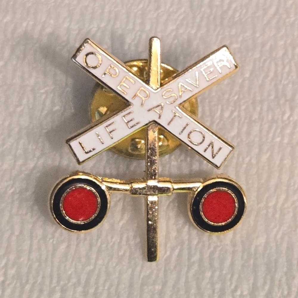 Vintage Operation Lifesaver Railroad Crossing Signal Enamel Lapel Pin Tie Tack